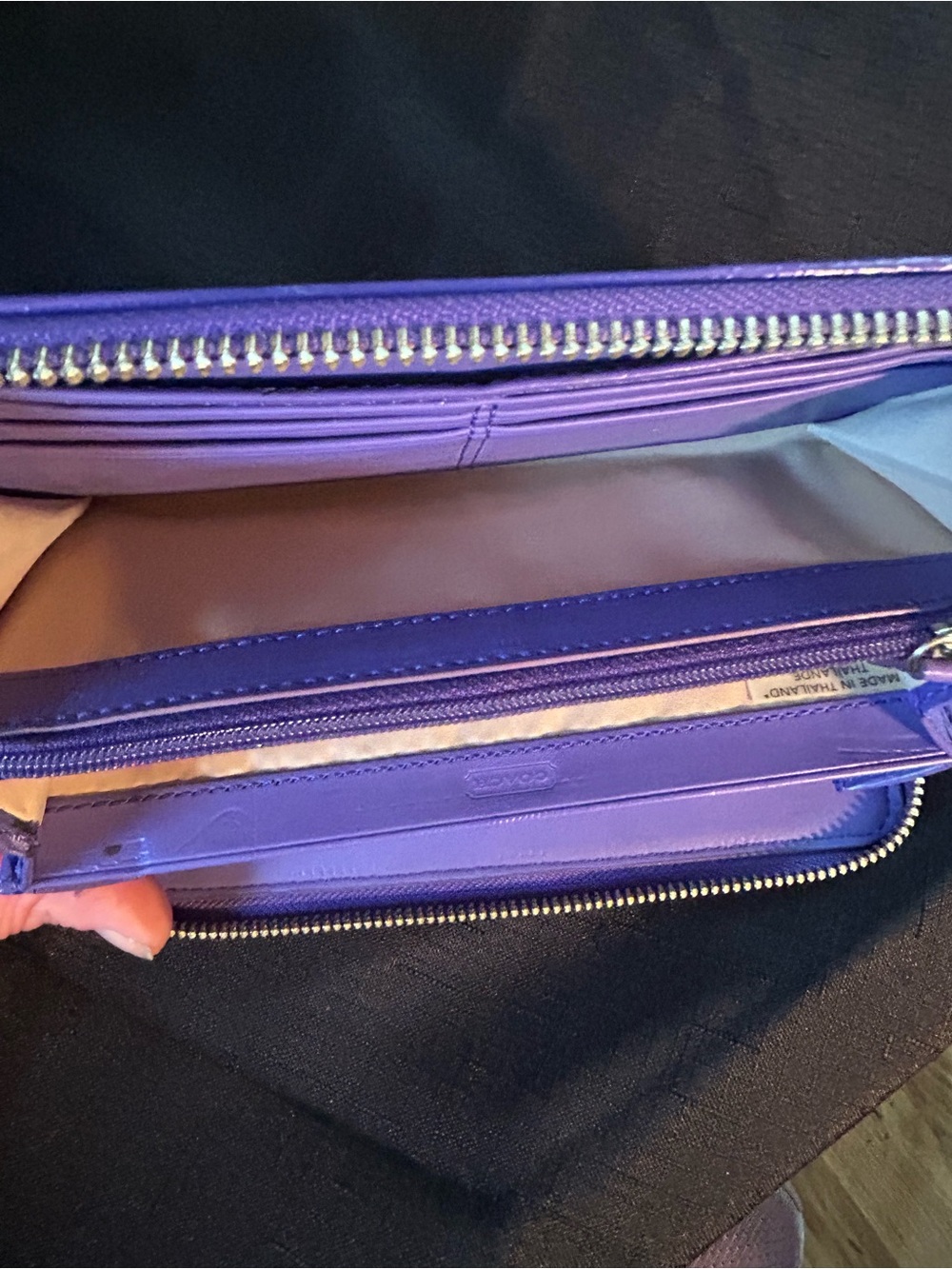 Coach Beige Signature Zip Wallet with Purple Trim - Picture 11 of 15